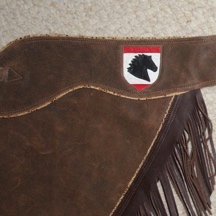 Friesian Horse Logo in leather appliqué.
