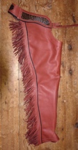 Rust top grain chaps with Leopard inlay.